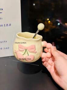 1pc Vintage Cherry Ceramic Mug, Embossed Tea Cup Halloween Mug With 3D Embossed Bow Design And Ribbon - Heat Insulated, Suitable For Office And Home Use, Perfect Gift Choice For Couples - Multicolor - View 9