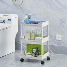 1 pieza Carrito de almacenamiento rodante multifuncional, estantería de almacenamiento móvil de plástico, organizador de pie para dormitorio, cocina, baño, inodoro, estantería de almacenamiento de varias capas - Ver 11