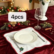 1/2/4pcs Holiday Party Decoration Napkins, Christmas Home Dinner Table Decor, Creative Atmosphere Photo Props - White - View 10