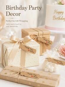 300pcs Vintage Thank You Gift Tags Heart Design Rustic Style Hanging Labels Wedding Birthday Party Favor Packaging Decoration Gift Supplies Set- Without Rope - Multicolor - View 3