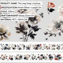2m/Roll Cherry Blossom PET Washi Tape Floral Transparent Sticker Decorative Tape, Suitable For Diary, Scrapbook, Planner Stationery, 100cm Loop - Flowers - View 15