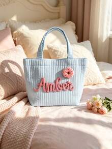 1pc Personalized Custom Name Quilted Tote Bag, Lightweight Portable Handbag, Ideal Wedding Favor For Women's Daily Use And Travel - Multicolor - View 7