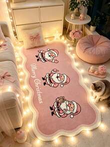 1pc Pink Santa Claus Line-Up Decorative Floor Mat, Bathroom Mat, Bathroom Rug, Door Mat, Small Rug, Carpet, Floor Mat, Home Decor, Area Rug, Outdoor Mat, Home Decor, Area Carpet, Bedroom Rug, Washable Carpet - Multicolor - View 1