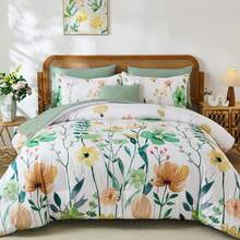 8 Pieces Yellow Floral Comforter Set Queen King, Botanical Bed In A Bag,Elegant Bright Flower Reversible Soft Microfiber Comforter Bedding Set Halloween Decor Fall Home Decor Room Bedroom Deocr Christmas Gift All Season - Yellow-1325 - View 18