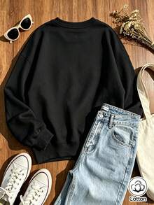Unisex Loose Fit Pullover Hoodie With Lip Print & Letter Graphic, Streetwear Style, Breathable & Cozy For Fall Winter Daily Wear - Black - View 10