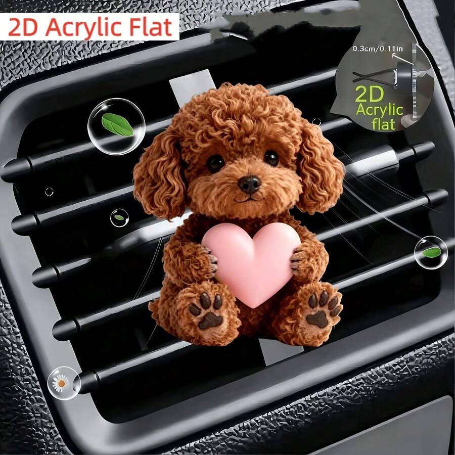 2D Flat Teddy Bear Heart-Shaped Car Air Vent Clip With Car Aromatherapy Diffuser, Refillable Fragrance, Cute Car Interior Decoration - A - View 1