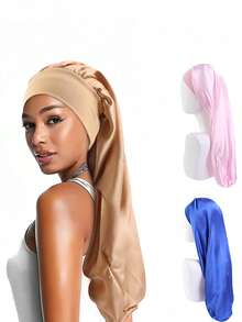 Wide Brim Quick-Dry Solid Color Satin Shower Cap/Hair Cap, Portable Women's Sleep Cap With Elastic Tie, Suitable For Women's Hair, Bathroom Accessory, Hair Accessory, Travel Essential - Multicolor - View 7