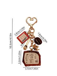 Coffee-Themed Bag Charm Keychain Featuring Coffee Bean & Coffee Menu Charms, Little Bear Cute Heart Clasp, Ideal Gift For Back To School Season - Multicolor - View 10