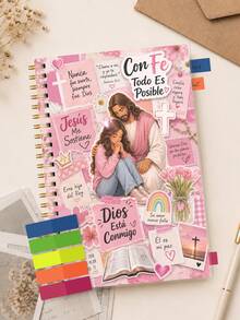 Trees Spanish Christian Planner, Faith-Based Spiral Journal With Bible Verse Inspired Design, Prayer & Devotional Notebook With Tabs, Pink Religious Organizer For Daily Planning, Reflection & Scripture Notes School Supplies Office Supplies Desk Accessories - Notebook - View 4