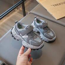 Breathable Mesh Children's Sports Shoes, Hook And Loop Thick Sole Anti-Slip Lightweight Kids Running Casual Shoes - Grey - View 3