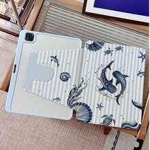 1件海洋鯨魚鯊魚海龜條紋360°旋轉平板保護殼，相容iPad 11/A16/10th/Air4/5/6/Pro 12.9/2024/2025/2020/2021/2022/2023/10.2/10.9，相容Galaxy Tab A8/A9 Plus/S6 Lite/S7/S9FE PLUS，相容小米，適用於辦公、旅行和居家使用，相容Oppo Pad、MatePad、Pad、Honor Pad、Xiaoxin Pad - 彩色 - 查看 3