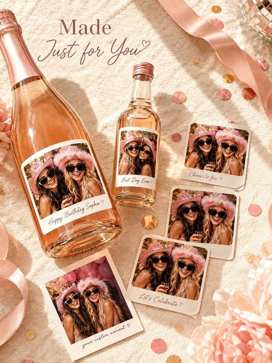 1-12pcs Customized Wine Bottle Labels, Personalized DIY Wine Bottle Stickers, Can Design Birthday Person's Name And Birth Date, Stick On Wine Or Champagne Bottles, Create Eye-Catching Visual Focus, Instantly Enhance Party Photo Atmosphere