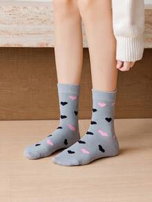 1/5/2 Pairs Women's Random Cartoon Cat Heart Letter Solid Color Fashion Mid-Calf Socks, Soft Comfortable All-Season Versatile Preppy Style Suitable For Daily Wear And Outings - Multicolor - View 5