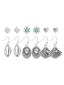TopHanqi 12 Pairs Random + 24 Pairs Random + 36 Pairs Random + 48 Pairs Random Random Multiple Pairs Earrings Set, Bohemian Turquoise Feather Water Drop Mixed Studs And Hooks With Card Earring Combination - Multicolor - View 10