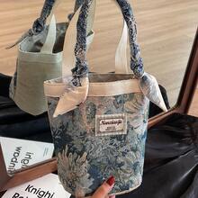 Tas Tangan Ember Motif Bunga Jacquard, Tas Jinjing Kain Wanita, Tas Penyimpanan Kecil untuk Aktivitas Sehari-hari - MultiWarna - View 3