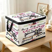 1PC Foldable TNT Storage Box, Floral Vintage Sewing Machine Slogan Print Any Day Spent Sewing Is A Good Day, Zipper Lid With Handles, Collapsible Storage Bin For Sewing Supplies Fabric Craft Home Organizer - Multi-color - View 5