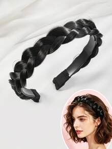 Women's 4-Strand Twisted Braided Headband Wig, Handmade Non-Slip Toothed Hairband, Heat-Resistant Fiber Material, Fashion Hair Accessory - Multicolor - View 7