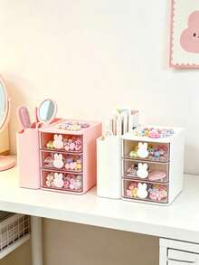 1 Baby Hair Accessory Storage Box, Cute Rabbit Shaped Handle, 3-Grid Design, Girl's Room Decoration, Baby Girl Supplies, Essential Items For Newborns - Multicolor - View 5