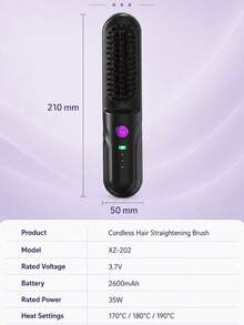 Portable Wireless Hair Straightening Brush, 2600mAh USB-C Rechargeable Styling Brush, 3 Temperature Settings, Compact Wireless Straight & Wavy Hair Styling Comb - Multicolor - View 11