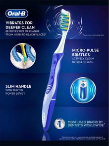 Oral B Pulsar 3D White Toothbrush 2pcs/Pack Vibrating Bristles Slim Handle Built-In Power - Multicolor - View 3