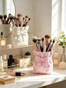 1pc French Sweet Bow Makeup Brush Holder, Pink & White Color, Suitable For Vanity, Bathroom Countertop, Home Storage, Girly Style, Valentine's Day And Girl Gift Choice - Multicolor - View 7