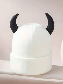 1pc Women's Oversized Slouchy Beanie, Hollow Out Breathable Knitted Hat, Horn Knit Cap, Summer - Multicolor - View 3