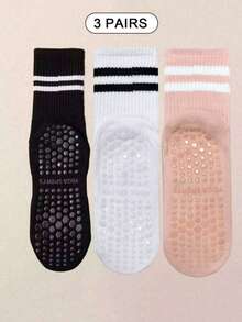 1 Pair/4 Pairs/6 Pairs Women's Striped Yoga Sports Socks, Spring/Summer Silicone Non-Slip Floor Socks, Professional Indoor Sports Fitness Mid-Calf Socks, Wonderful Christmas Gift, Unique New Year Gift, Girlfriend Valentine's Day Gift - Multicolor - View 4