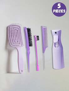 5pcs/4pcs/2pcs Comb Set, Hairbrush Set, 6.8oz/200ml Continuous Fine Mist Spray Bottle, Suitable For Children And Girls Hair, Fun Combs, Rat Tail Comb Edge Comb, Suitable For Children Hair Styling And Hairdresser Use - Multicolor - View 4