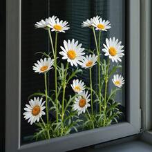1pc 2D White Daisy Window Sticker, Realistic Chamomile Flower Bunch, Self-Adhesive Removable Glass Window Sill Decor - Multicolor - View 3