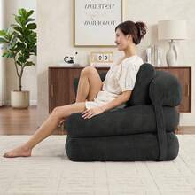 L-Shaped Corduroy Folding Sofa Bed, Multi-Functional Convertible Lazy Sofa For Small Spaces - Black - View 5