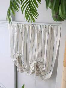 1pc Blue Vertical Striped Japanese Style Sheer Curtain With Tie-Up, Short Partition Curtain For Small Window - 1PC - View 7