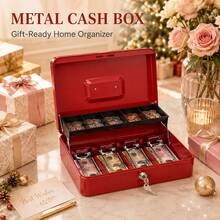 Metal Cash Box With Coin Tray And Key Lock, 5 Coin Slots And 4 Bill Clips, Portable Cash Drawer, Money Organizer Box And Petty Cash Box, With 2 Keys, Suitable For Cash Register, Small Business, Retail Store, Market Stall, Cafe, Home And Office - Multicolor - View 5