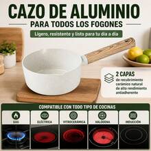 16cm Aluminum Saucepan With Ceramic Non-Stick Coating, Wood-Effect Handle And Double Pour Spouts, Induction And Gas Stove Compatible - View 3