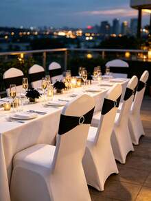 1pc Black Elastic Spandex Chair Back Decorative Band With Minimalist Metal Ring, No-Tie Chair Back Cover Strap, Suitable For Wedding, Party, Banquet, Hotel Event Decoration, Minimalist Bow Style - Black - View 7