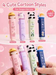 1 Set Retractable Eraser With 2 Replacement Cores, Cute Cartoon Pencil Eraser, Low-Debris Cleaning Eraser, Suitable For Children, Kindergarten And School Supplies - Multicolor - View 3