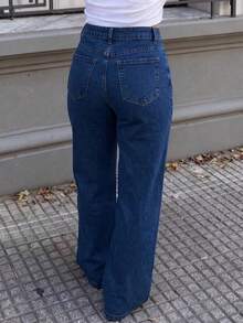 Teen Girls Pocketed Straight Loose Casual Versatile Jeans - Blue - View 2