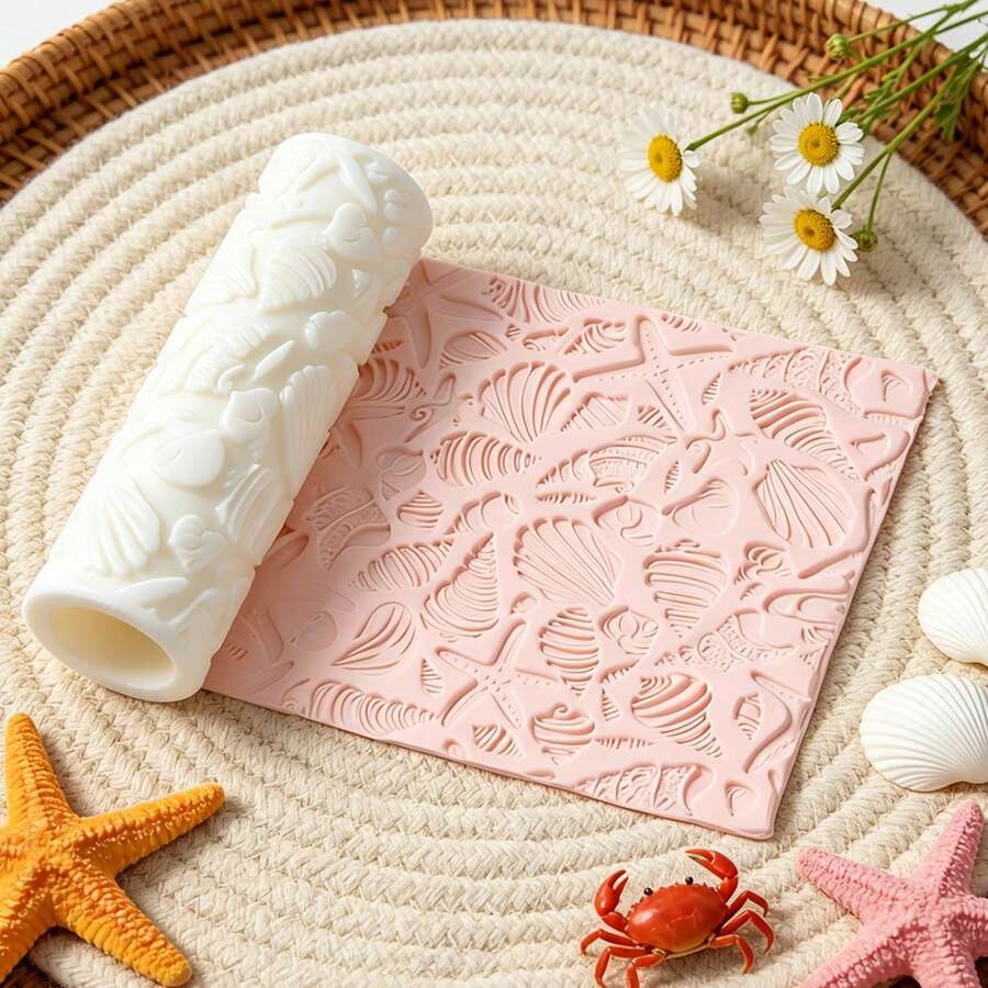 1pc Ocean Creature Embossed Roller, Shell & Starfish Embossed Clay Roller, DIY Handmade Earring Pendant Jewelry Craft Supplies