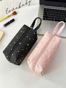 1pc Ins Style Star Print Makeup Bag, Portable Large Capacity Toiletry & Stationery Storage Bag, Multi-Color Star Print Polyester Material, Minimalist Casual Style, Suitable For All Seasons, Ideal For Teens And Adults, Travel School Daily Bathroom Cosmetics Storage,Makeup Organizer,Room Decor - Multicolor - View 5