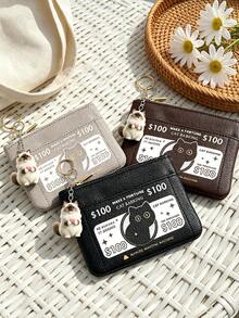 Fashion 2D Cat Pendant Coin Purse, Card Holder Coin Purse, Minimalist Anti-Theft Small Wallet, Travel Back To School Daily Accessory - Multicolor - View 4