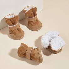 4pcs Plush Leather Small Pet Shoes, Small Pet Warm Fleece Snow Boots, Small Pet Decorative Shoes, Suitable For Indoor And Outdoor Wear For Small To Medium Pets - Multicolor - View 11