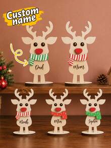 Custom Reindeer Wooden Table Decor With Name, Personalized Christmas Desktop Ornament, Rustic Holiday Style, Customized Reindeer Standing Decor, Customizable Name Christmas Decoration, Christmas Party Table Accent, Holiday Gift, Family, Friend - Multicolor - View 1