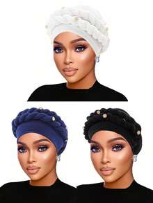 1 Pc Fashionable Crinkle Brim Dual Braided Head Wrap Hat/Turban, Suitable For Casual Wear And Mother's Day Gift Sleep Bonnet - Crumpled Braid Hat - View 12