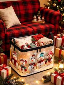 Christmas Tree Print Storage Box With Zipper And Handle, Christmas Decoration Organizer Storage Container, Suitable For Home, Closet, Bedroom Decoration - Multicolor - View 6