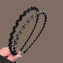 2PCS/1PC Black Iron Rhinestone Headband For Women, Non-Slip Double Row Hair Hoop, Broken Hair Organizer, Fashion Hair Accessory - Multicolor - View 6
