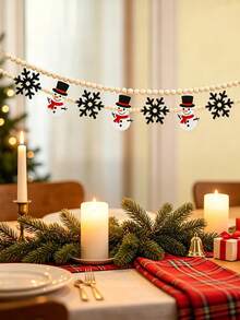 1PC-Christmas Wooden Bead Banner With Snowman And Snowflake Decorations, Christmas Bunting, For Fireplace Decor - Christmas Home Wall Decor - Winter Hanging Decorations - Multiple Styles - View 8