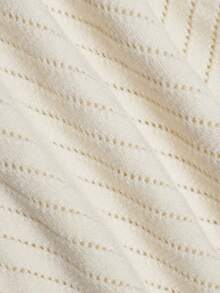 DONICY Women's Cream Polo Collar Diagonal Hollow Half Button Cropped Knit Top, Long Sleeve Textured Sweater For Spring Fall Daily Wear - Apricot - View 5