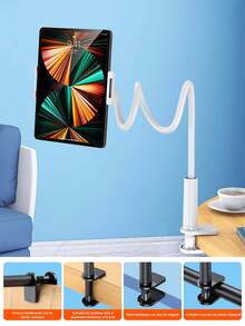Gooseneck Tablet & Phone Holder, Adjustable Flexible Arm Clip Base, 360° Rotating Bedside & Desktop Stand, Compatible With 4-13 Inch Smartphones And Tablets, For Home Bedroom Office Video Watching - Multicolor - View 8