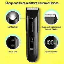 Conduroma Men's Body Hair Trimmer - Portable Electric Intimate And Groin Hair Trimmer Set, Waterproof Wet & Dry Use, With Replaceable Ceramic Blade, Ideal Gift - Black - View 9