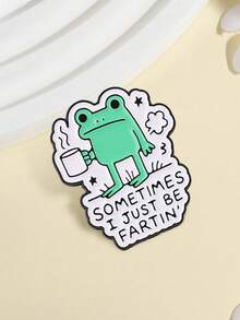 1pc Cute Cartoon Coffee Frog Enamel Pin, Humorous Text Badge, Fashion Accessory For Clothes And Bags, Fun Gift For Friends - Multicolor - View 6