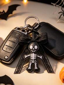 Pu Material Double-Sided Ghost Dark Skeleton Keychain, Lace Bow Pendant, Halloween, Funny Bag Pendant; Y2k Style; Festival Gift - Multicolor - View 8